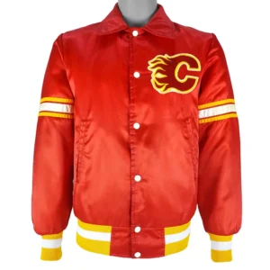 Calgary Flames 1980s Red Satin Varsity Jacket