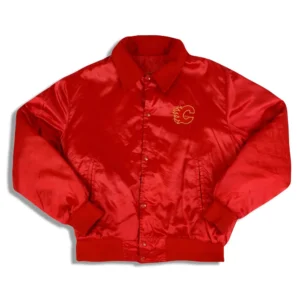 Calgary Flames 1990s Red Satin Varsity Jacket