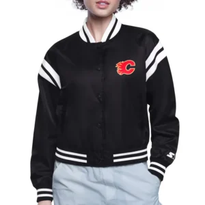 Calgary Flames Printed Logo Satin Jacket