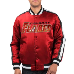 Calgary Flames Red O-Line Satin Varsity Jacket