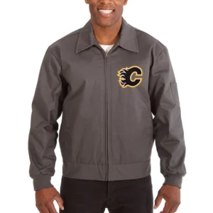 Calgary Flames Workwear Charcoal Cotton Bomber Jacket