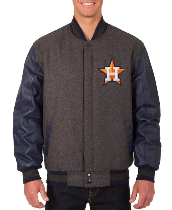 Charcoal And Navy Houston Astros Full-Snap Varsity Jacket