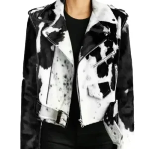 Cowhide Biker Fur Black And White Jacket