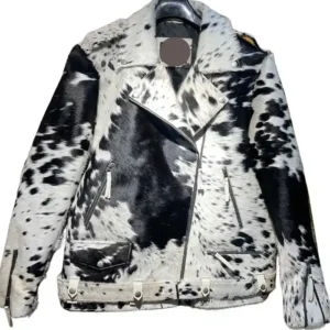 Cowhide Biker Fur Printed Jacket.