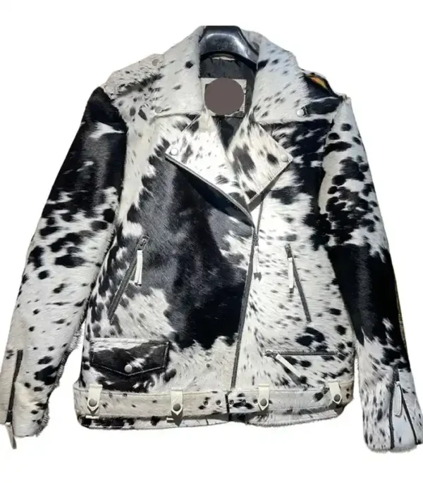 Cowhide Biker Fur Printed Jacket.