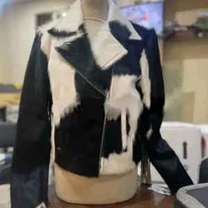 Cowhide Black And White Fringe Leather Jacket