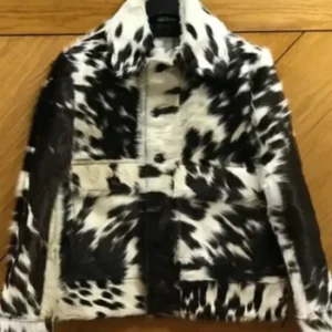Cowhide Black And White Skin Leather Jacket