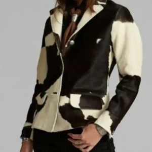 Cowhide Black And White Stylish Fur Leather Blazer