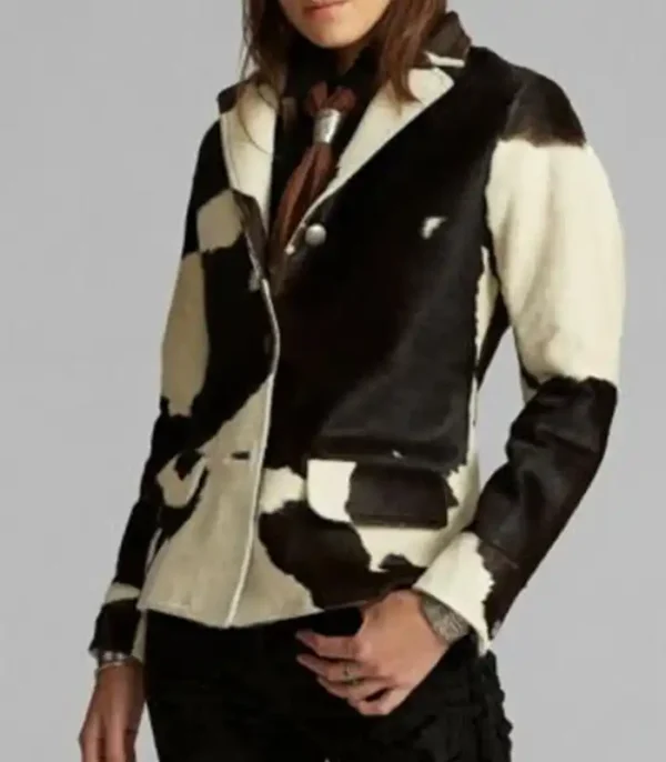 Cowhide Black And White Stylish Fur Leather Blazer