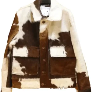 Cowhide Brown And White Fur Skin Leather Jacket