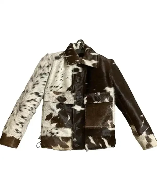 Cowhide Brown And White Leather Fur Jacket