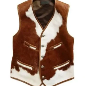 Cowhide Brown And White Leather Vest