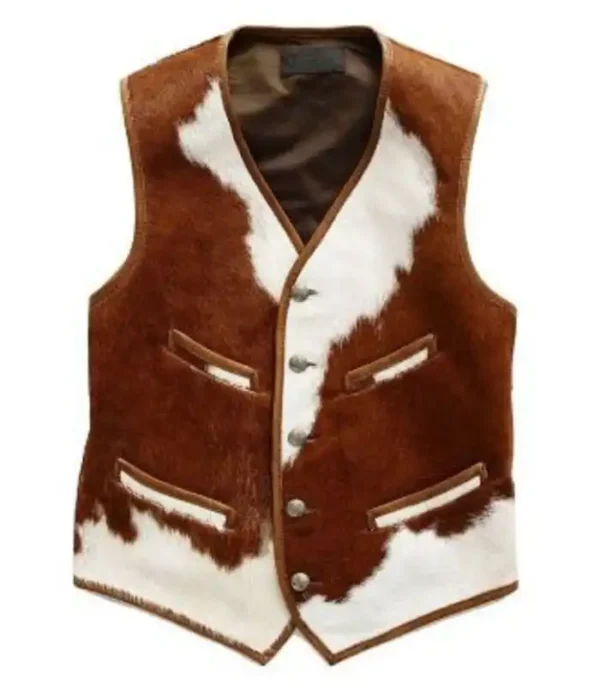 Cowhide Brown And White Leather Vest