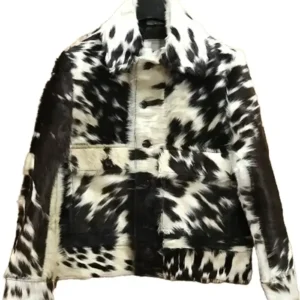 Cowhide Brown Black And White Fur Leather Jacket