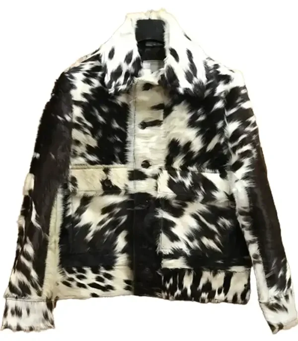 Cowhide Brown Black And White Fur Leather Jacket