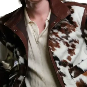 Cowhide Colorblock Fur Leather Jacket