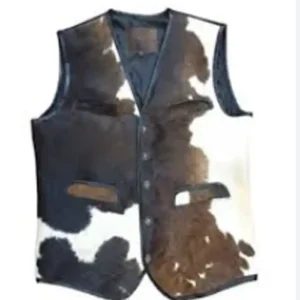 Cowhide Colorblock Fur Leather Vest