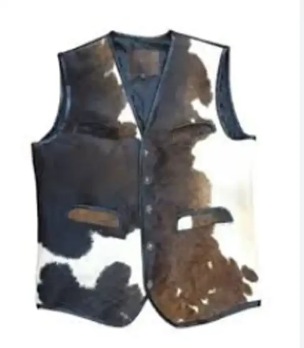 Cowhide Colorblock Fur Leather Vest
