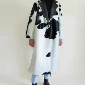 Cowhide Fur Black And White Trench Leather Coat