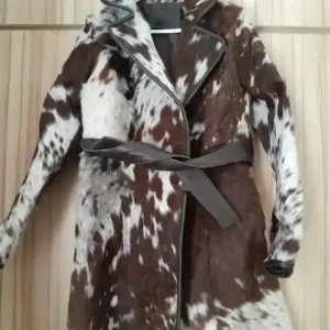 Cowhide Fur Brown And White Leather Coat
