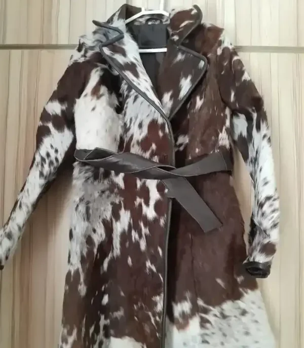 Cowhide Fur Brown And White Leather Coat