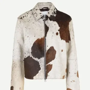Cowhide Fur Leather Colorblock Stylish Jacket