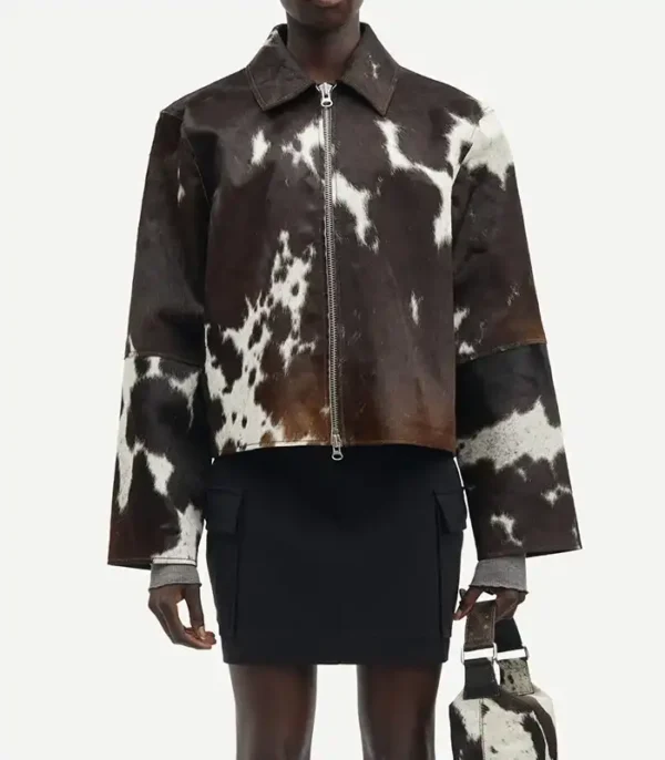 Cowhide Fur Multicolor Printed Jacket