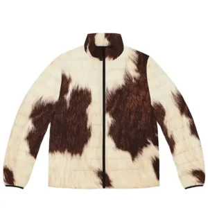 Cowhide Fur Print Puffer Stylish Jacket