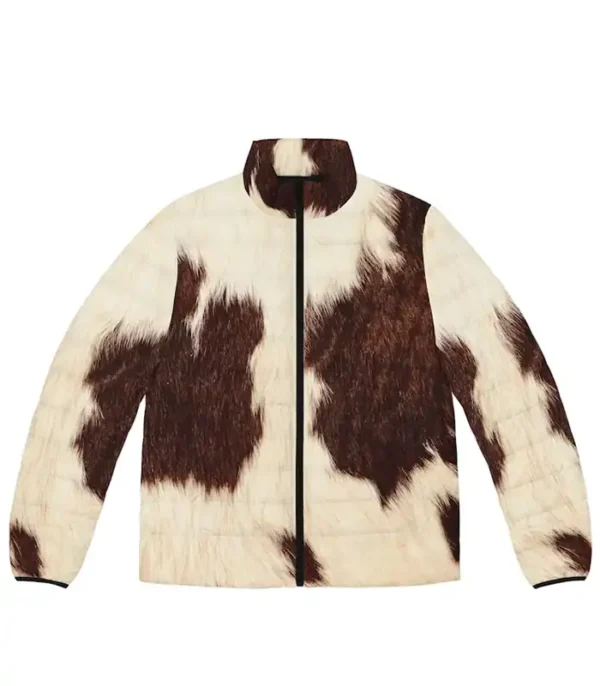 Cowhide Fur Print Puffer Stylish Jacket