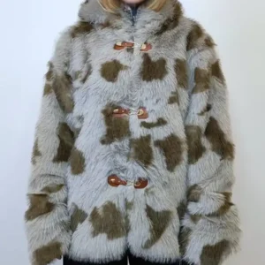 Cowhide Grey And Green Stylish Fur Jacket