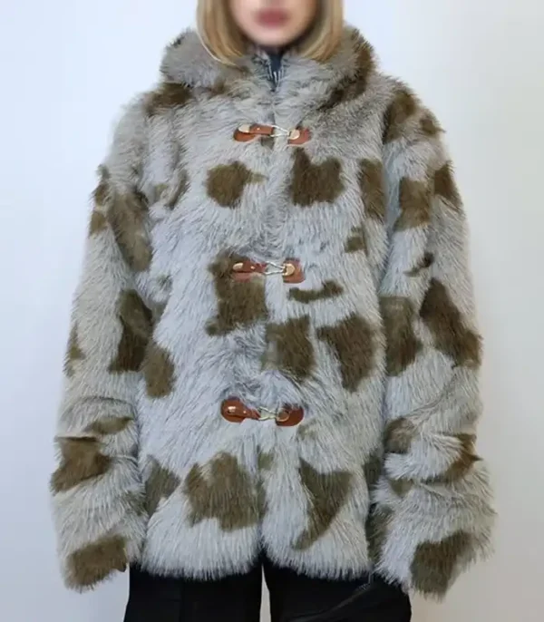Cowhide Grey And Green Stylish Fur Jacket