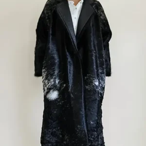 Cowhide Leather Fur Trench Stylish Coat