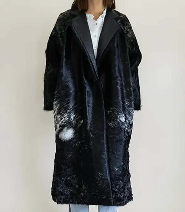 Cowhide Leather Fur Trench Stylish Coat