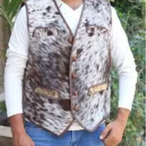 Cowhide Leather Printed Fur Vest