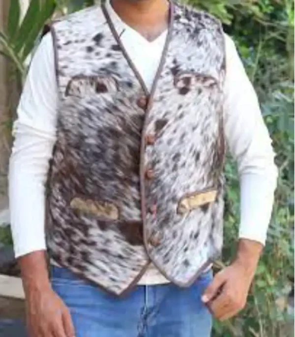 Cowhide Leather Printed Fur Vest