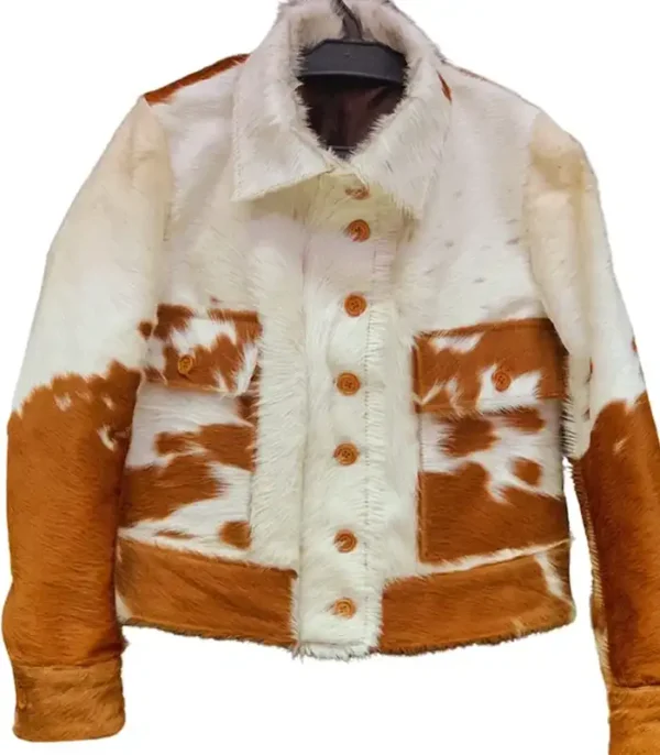 Cowhide Stylish White And Brown Fur Jacket