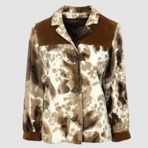 Cowhide Unique Vintage White And Brown Fur Jacket