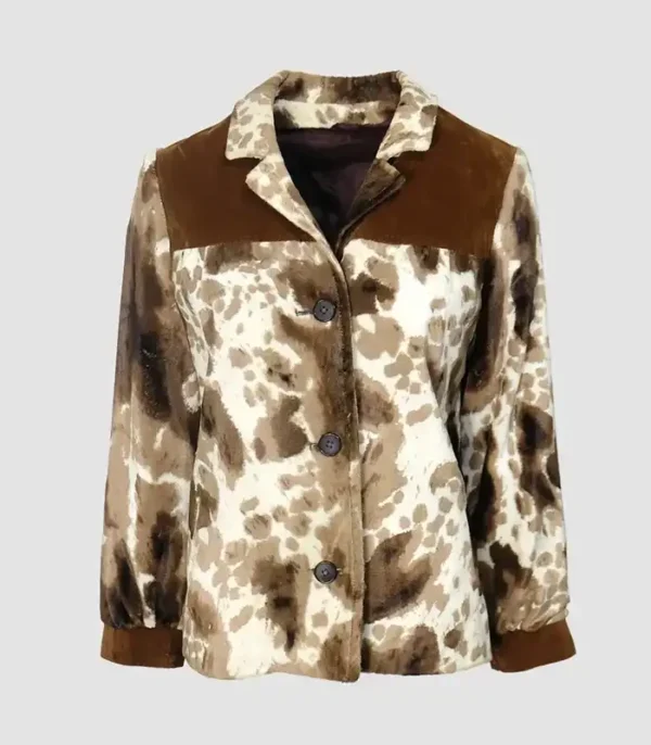 Cowhide Unique Vintage White And Brown Fur Jacket