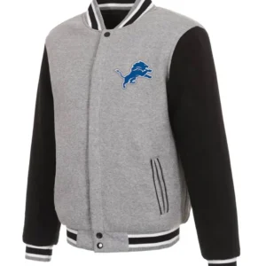 Detroit Lions Grey and Black Varsity Jacket