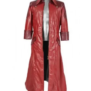 Devil May Cry 4 Dante Red Leather Hooded Trench Stylish Coat