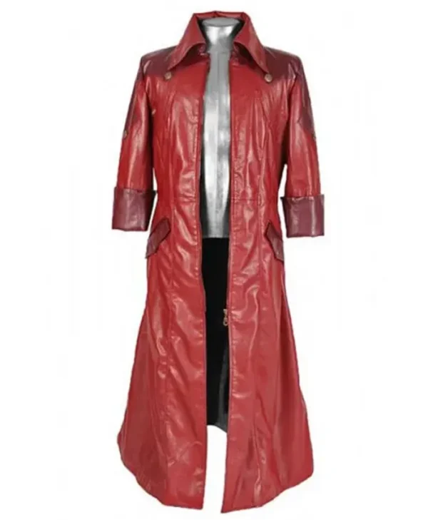 Devil May Cry 4 Dante Red Leather Hooded Trench Stylish Coat