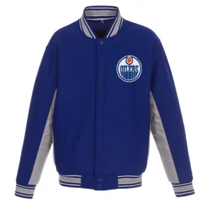 Edmonton Oilers Accent Royal-Gray Poly-Twill Wool Jacket