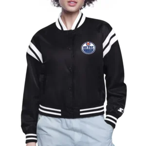Edmonton Oilers Printed Logo  Satin Jacket
