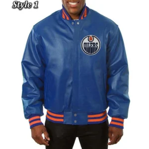 Edmonton Oilers Royal Blue Leather Jacket