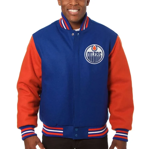Edmonton Oilers Two-Tone Royal-Orange Wool Jacket