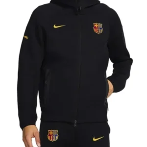 Fc Barcelona Tech Black Fleece Varsity Jacket