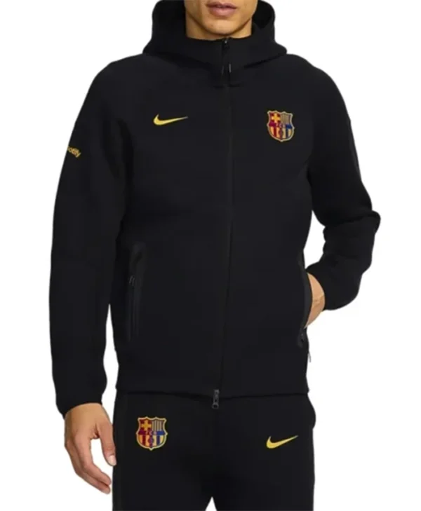 Fc Barcelona Tech Black Fleece Varsity Jacket