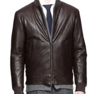 Front Zip Men Bomber Leather Jacket