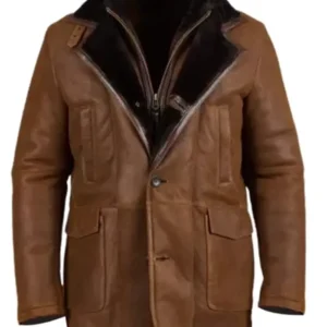 Genuine Brown Double Shearling Stylish Leather Coat