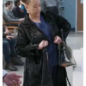 Greys Anatomy S21 Debbie Allen Fur Black Stylish Coat